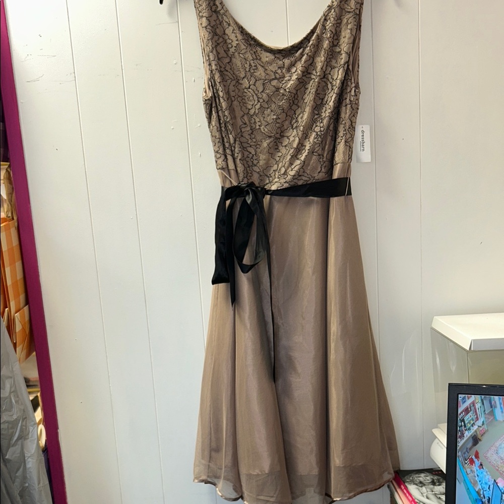 Chic Asymmetrical Lace Dress in Black and Tan